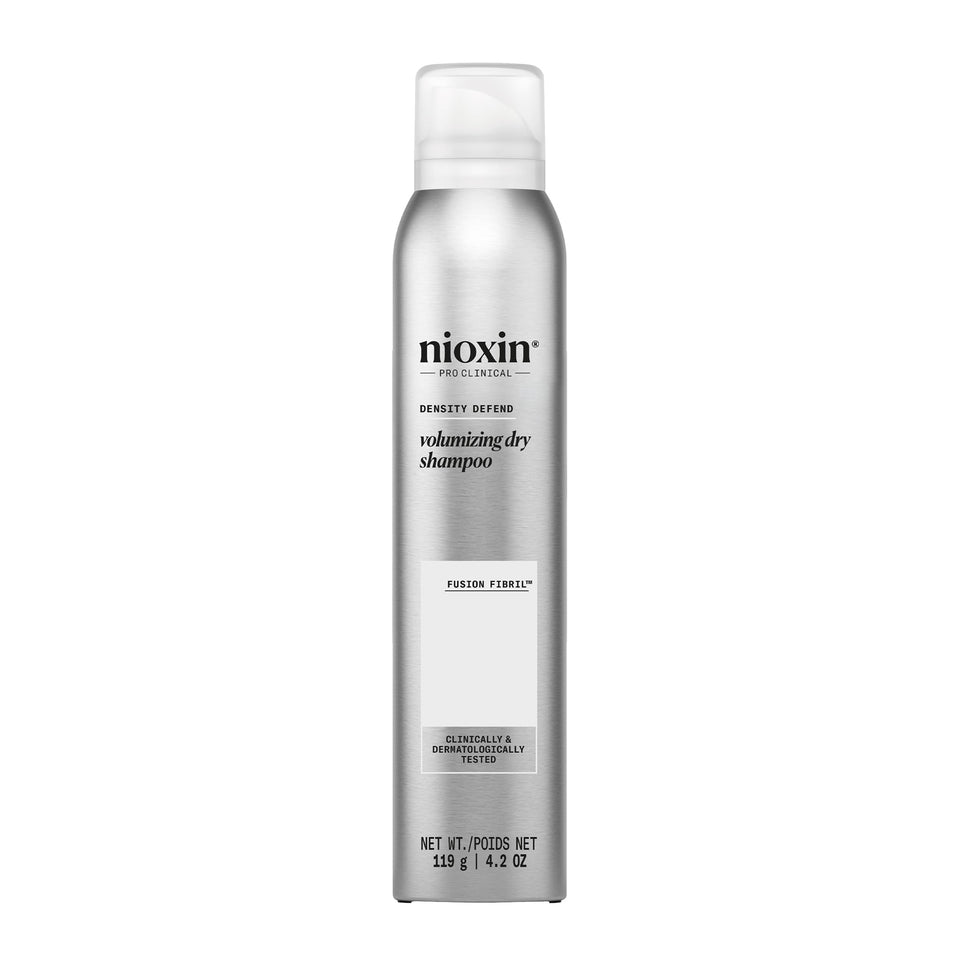 Nioxin Density Defend dry shampoo bottle shows instant refresh and added volume for fine hair