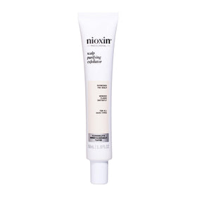 NIOXIN Purifying Exfoliator bottle promotes a refreshed scalp
