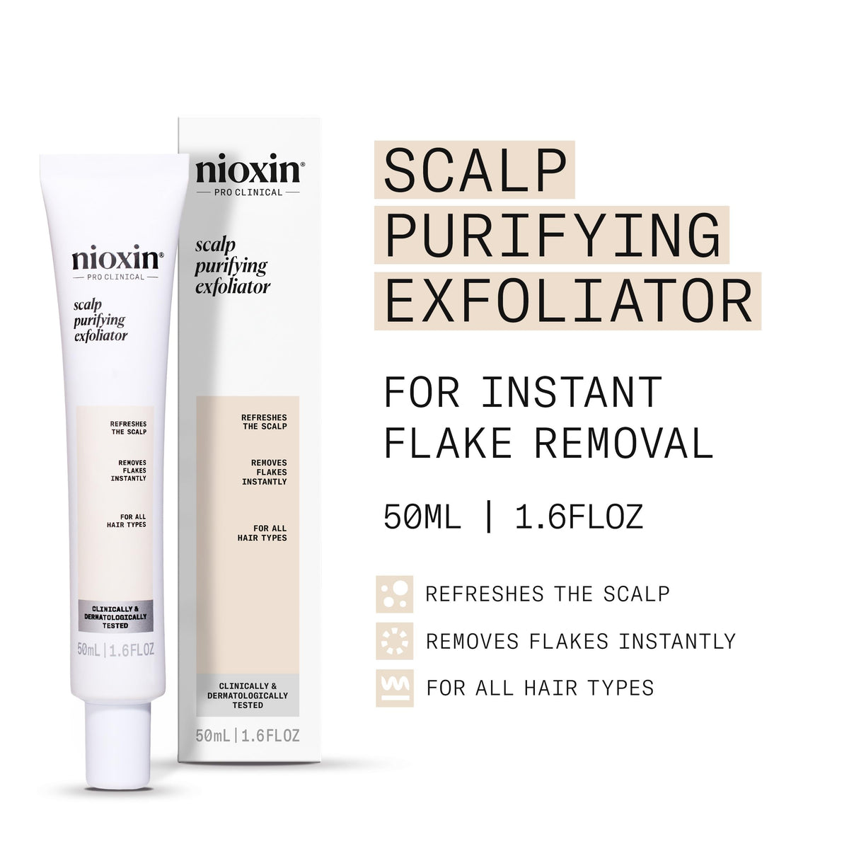 NIOXIN Purifying Exfoliator packaging closeup highlights premium exfoliation