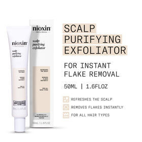 NIOXIN Purifying Exfoliator packaging closeup highlights premium exfoliation