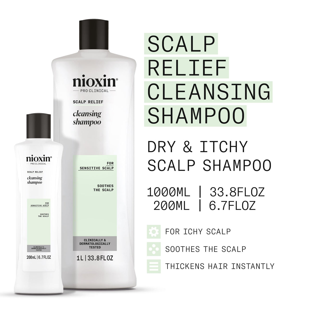 NIOXIN Scalp Relief Shampoo back label close-up with ingredients and usage guidance