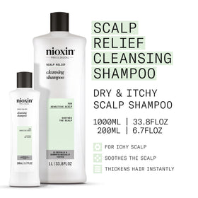 NIOXIN Scalp Relief Shampoo back label close-up with ingredients and usage guidance