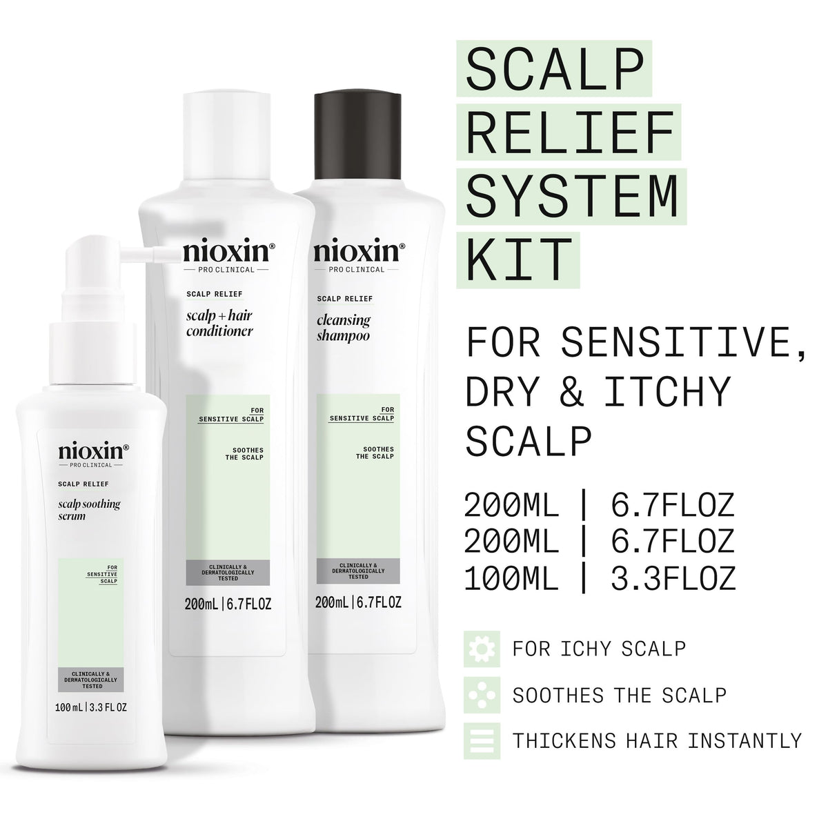 Nioxin Scalp Relief Conditioner calms the scalp and nourishes hair for smoother manageability.
