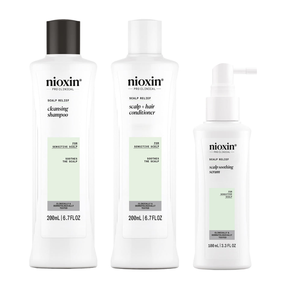 Nioxin Scalp Relief Shampoo soothing irritated scalp while cleansing away buildup.