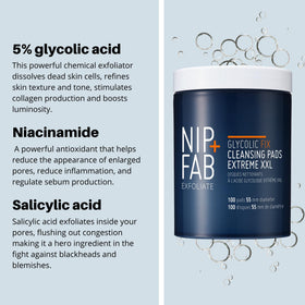 Pads housed in Nip + Fab Glycolic Fix Night Pads Extreme XXL tub for daily use