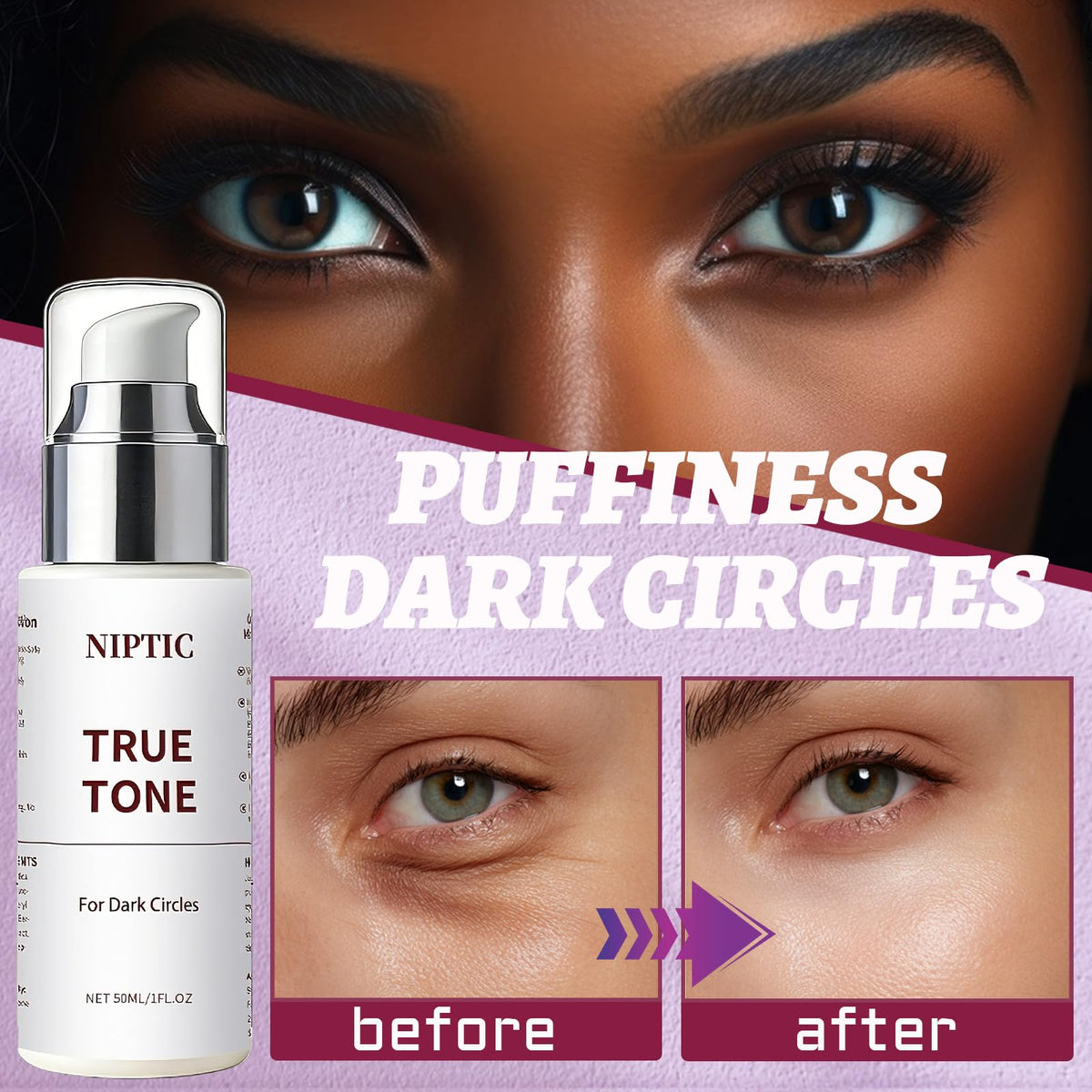 Niptic True Tone Eye Cream applied along eye contour for gentle care