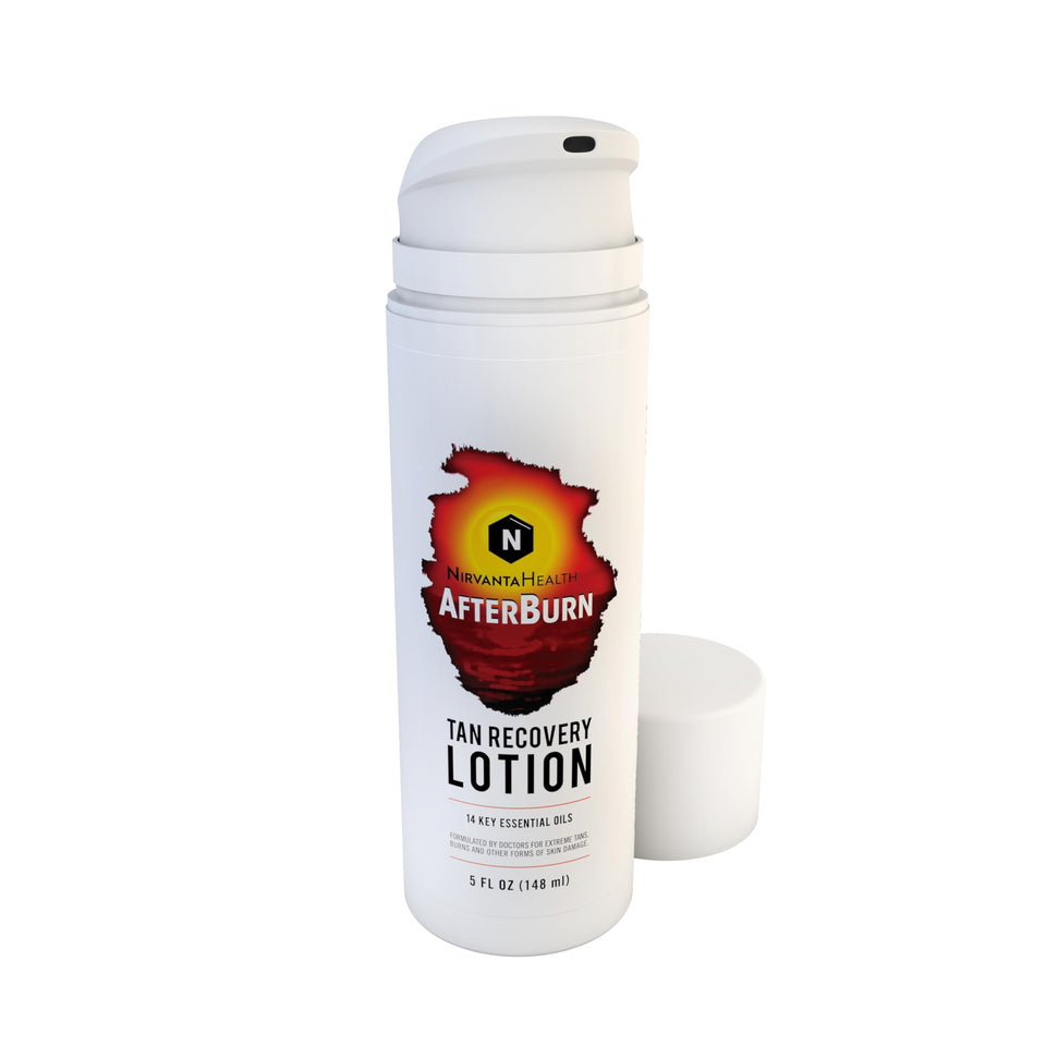 Nirvanta AfterBurn bottle pour shows quick-absorbing aftersun comfort.