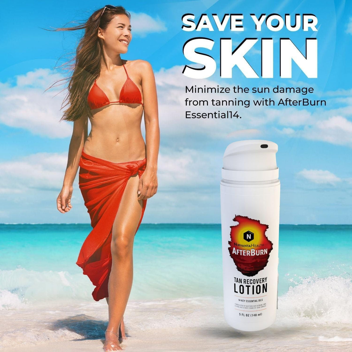Nirvanta AfterBurn non-greasy finish keeps skin hydrated with no residue.