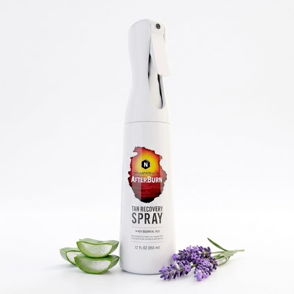 Nirvanta AfterBurn spray bottle front view for post-sun hydration
