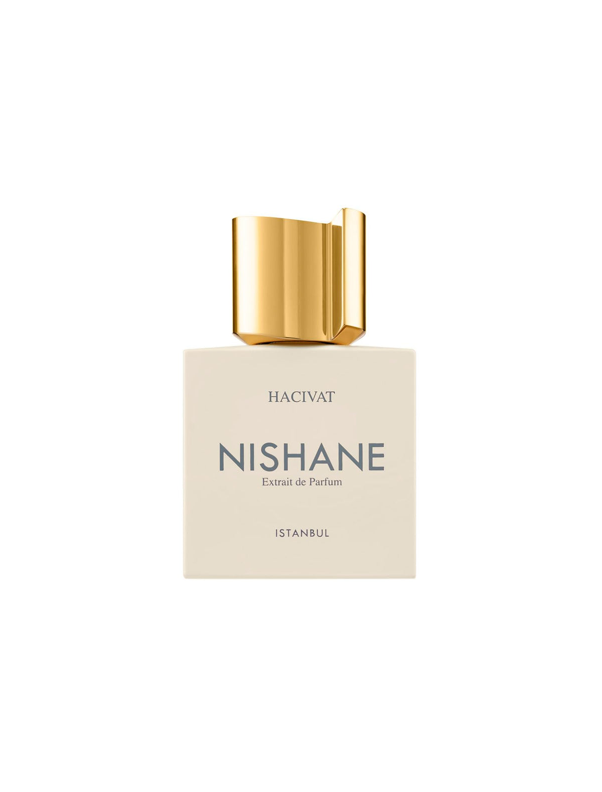 Nishane Hacivat Extrait de Parfum bottle showcases a premium glass design for a unisex scent.