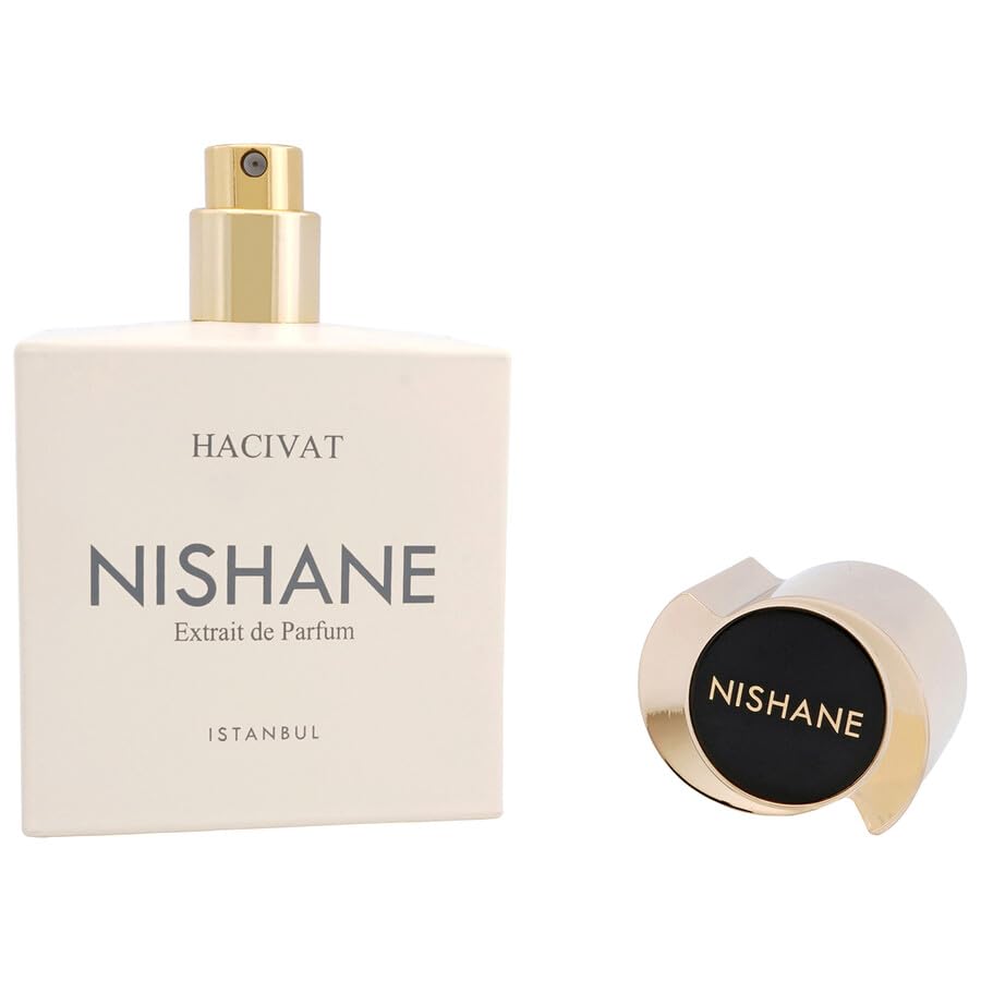 Nishane Hacivat Extrait de Parfum packaging highlights premium branding and care.