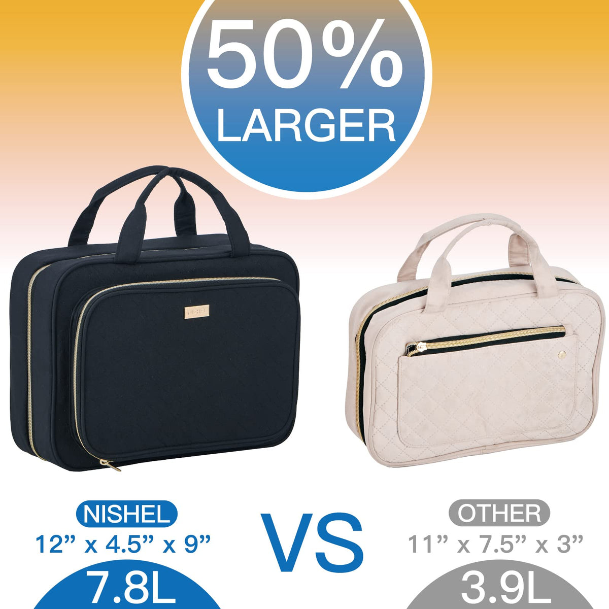 NISHEL front pocket for makeup brushes and large palettes keeps cosmetics organized