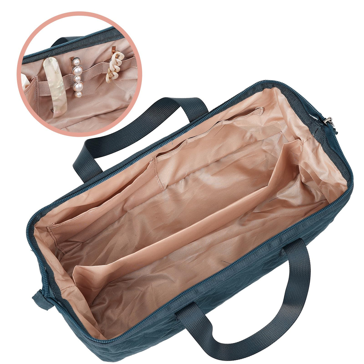 NISHEL bag lake blue interior partition protects wand and dryer