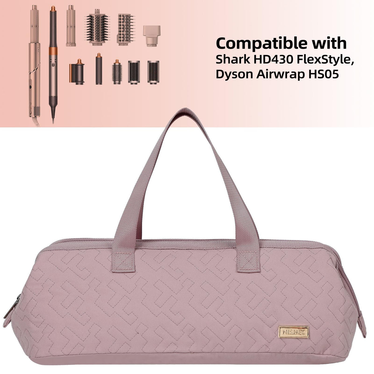 NISHEL peach-pink travel bag with small pocket and elastic band for accessories
