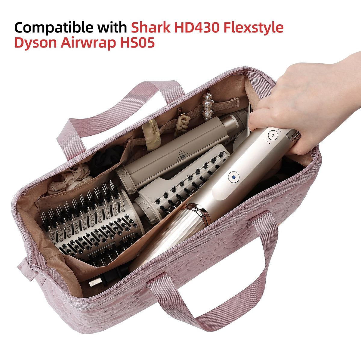 NISHEL peach-pink travel bag wide-opening design for quick tool access