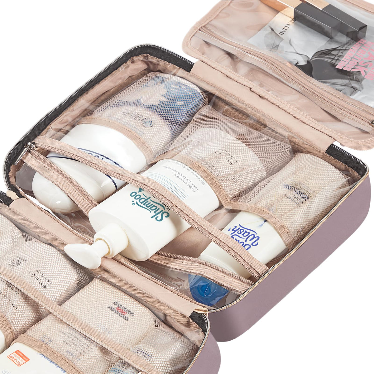 NISHEL Travel Toiletry Bag stores full-size shampoos inside with ease