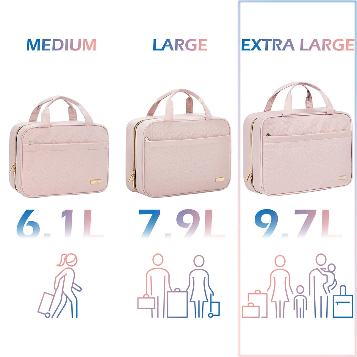 NISHEL travel bag interior compartments organize cosmetics, shampoo, and skincare efficiently.