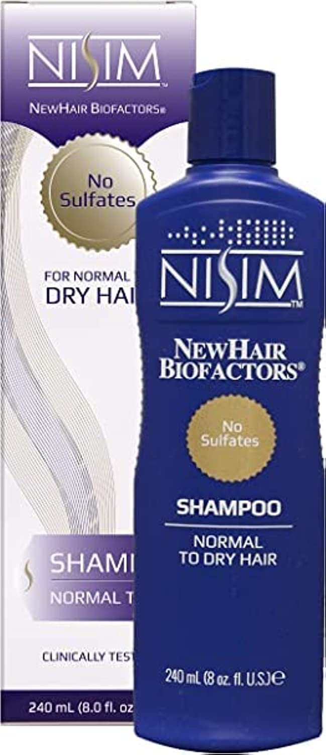 Nisim NewHair BioFactors Shampoo bottle shows deep cleansing hint for the scalp
