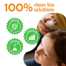 Bottle shown beside Terminator Lice Comb to support efficient combing.