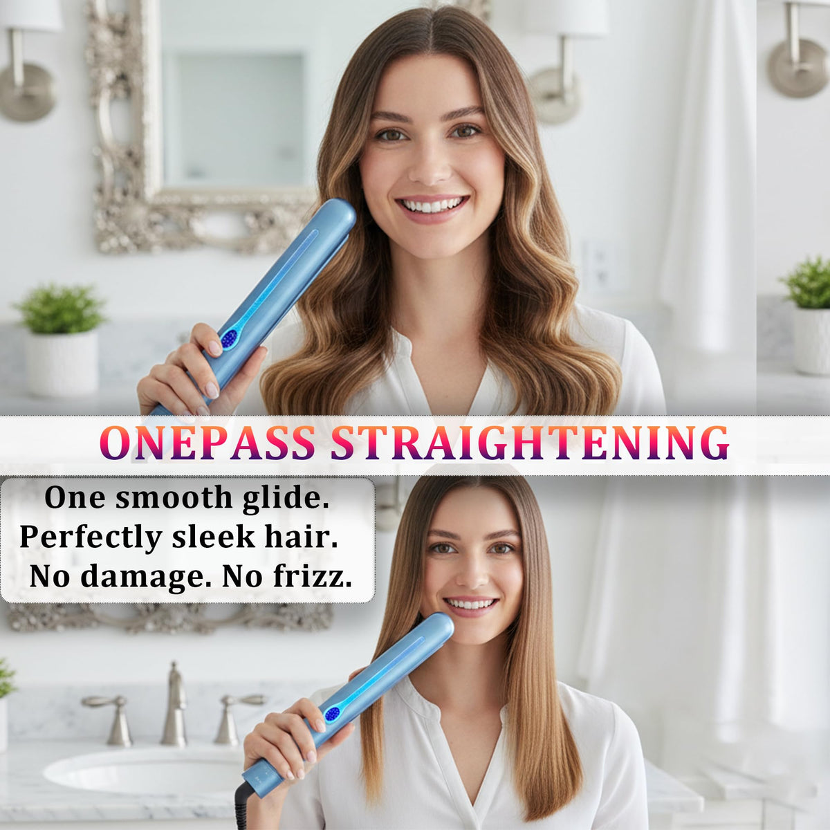 NITION Nano Titanium Straightener 1-inch 3D floating plates in action for even heat distribution