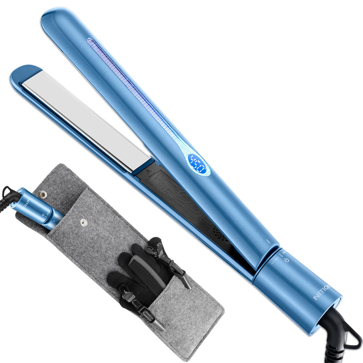 NITION Nano Titanium Straightener plate close-up for ultra-smooth glide and reduced snagging