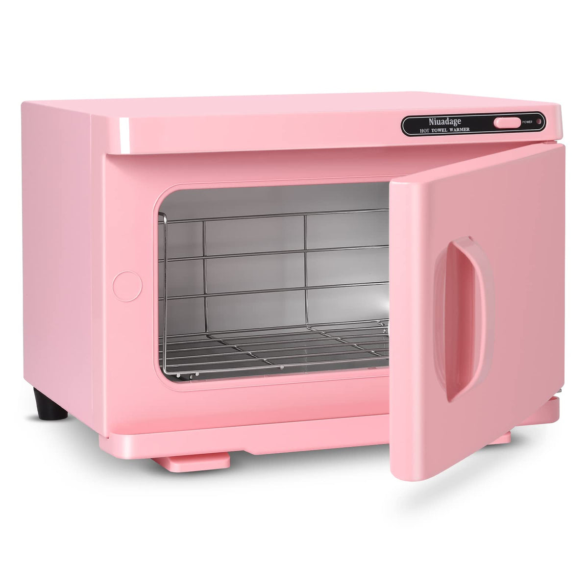 Niuadage 8L towel warmer cabinet, pink front view for compact salon use.