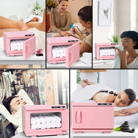 Niuadage pink 8L warmer with neat towel stacks.