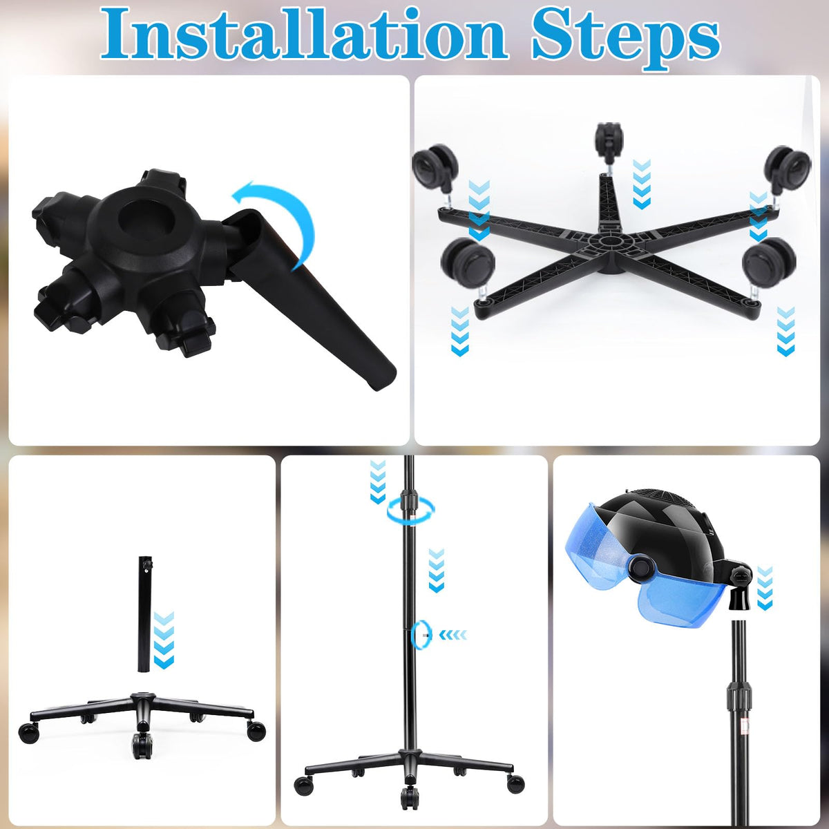 Niuadage hooded hair dryer 360° wheels enable smooth mobility.