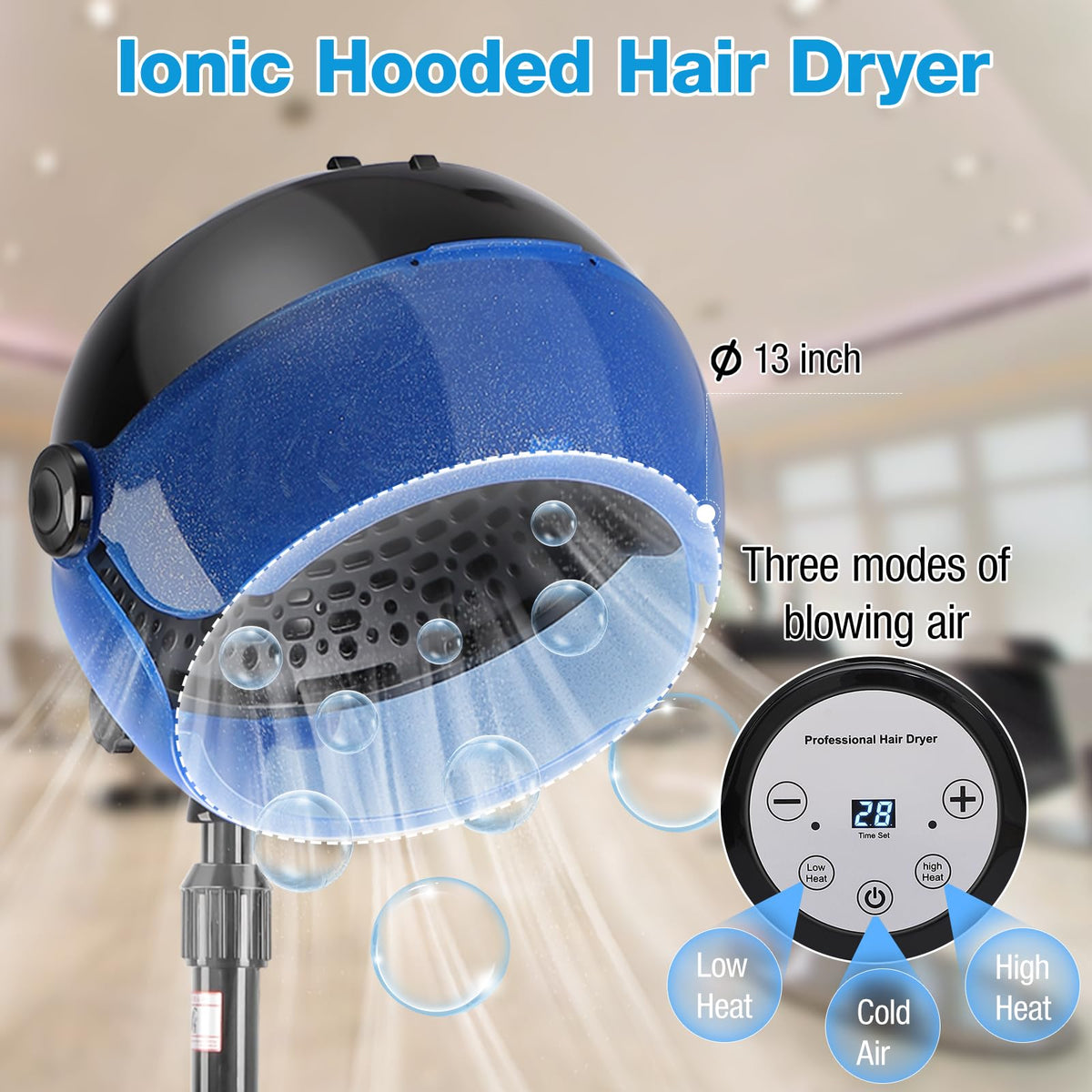 Niuadage hooded hair dryer hood assembly highlights the adjustable hood for comfortable drying.