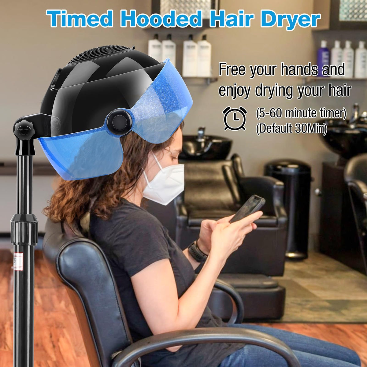 Niuadage hooded hair dryer touch controls allow quick adjustments.