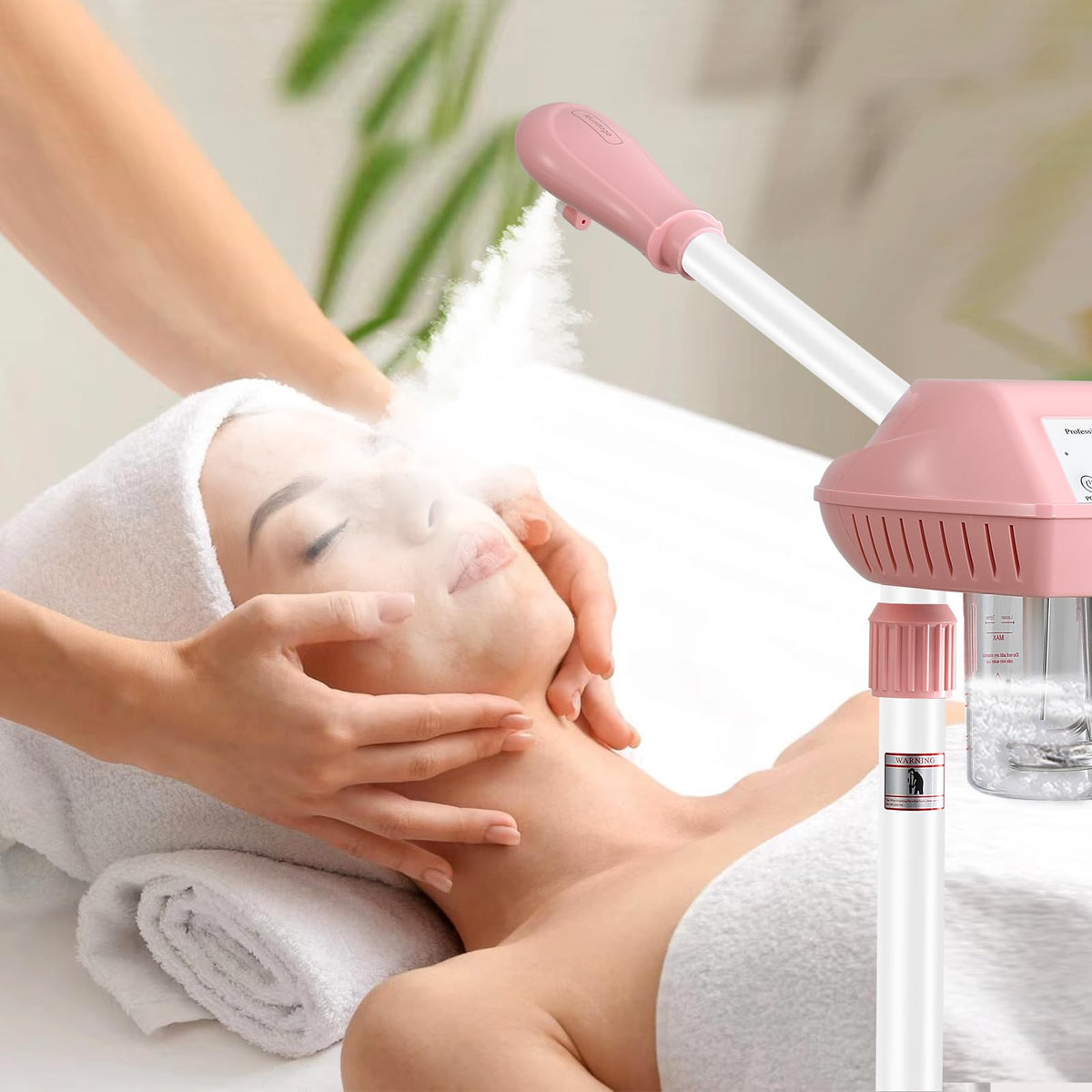 Niuadage Facial Steamer on Wheels Pink 360° Rotating Nozzle