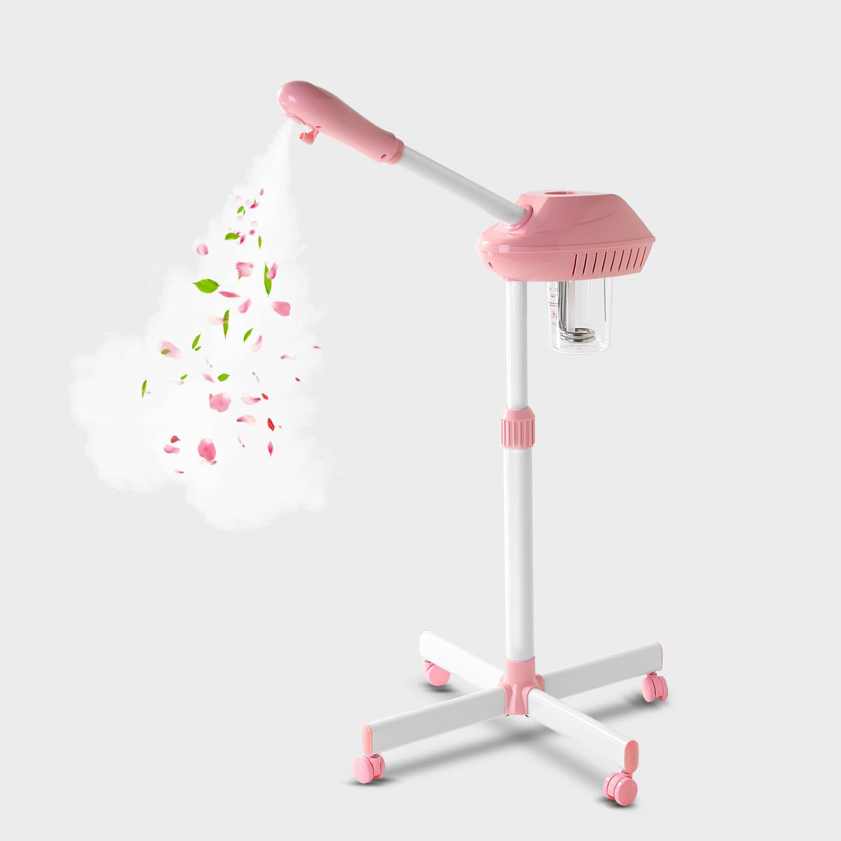 Niuadage Professional Facial Steamer Pink Wheels for easy salon mobility