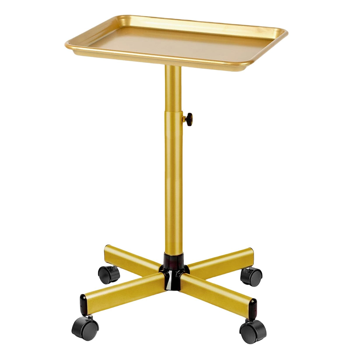 Niuadage salon tray on wheels in gold with smooth mobility for easy repositioning.