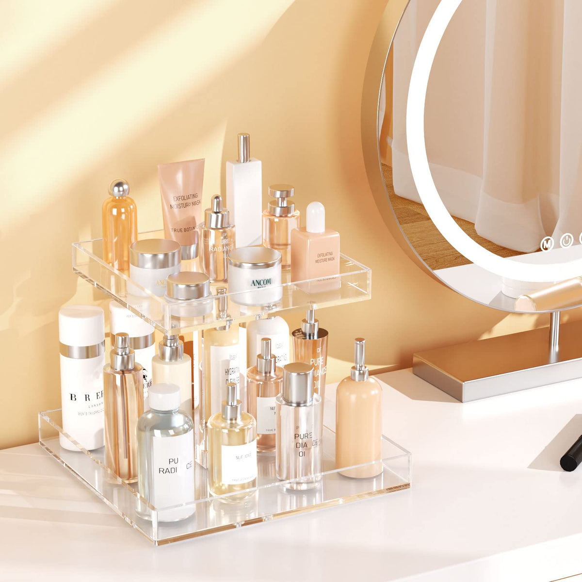 NIUBEE multi-purpose organizer holds perfume, lotions, serums, and jewelry.