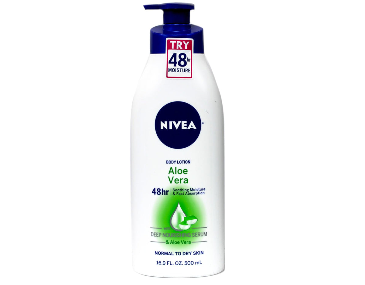 NIVEA Aloe Vera Lotion bottle-pump delivers smooth, quick-absorbing hydration.