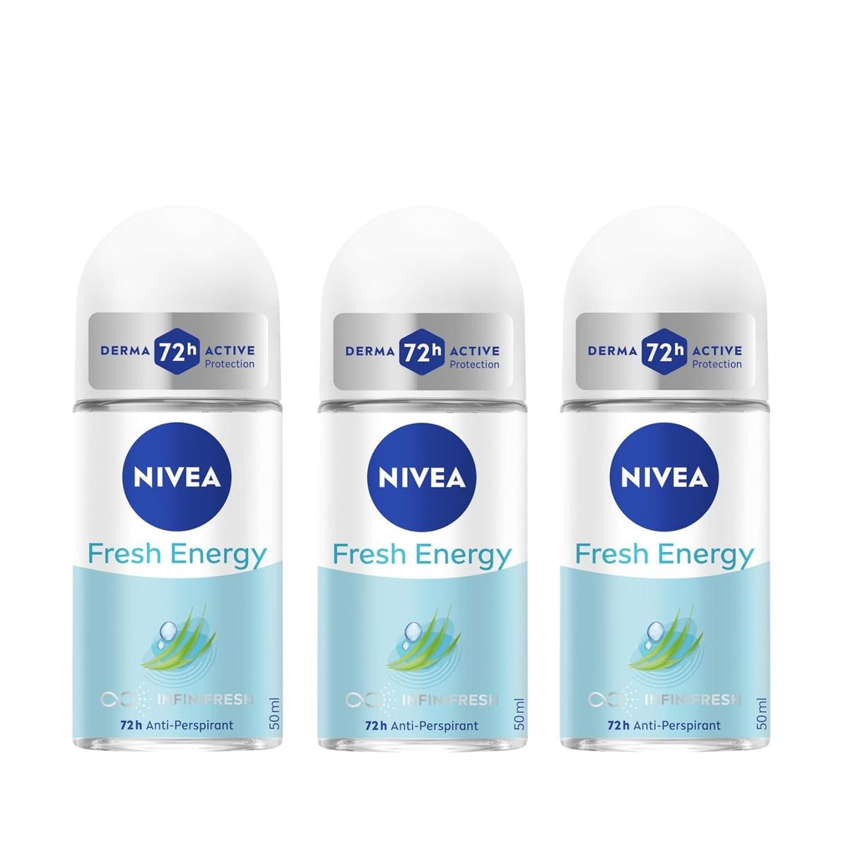 NIVEA Energy Fresh lemongrass roll-on bottle delivering a crisp scent and smooth application.