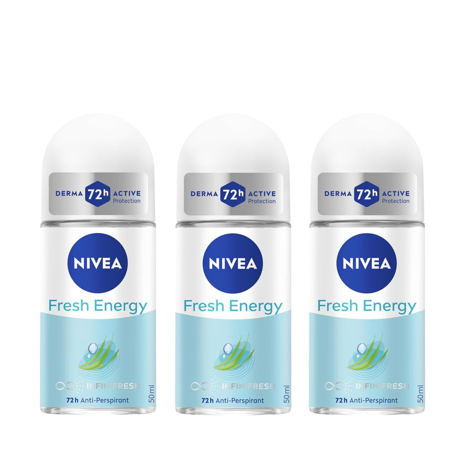 NIVEA Energy Fresh lemongrass roll-on bottle delivering a crisp scent and smooth application.