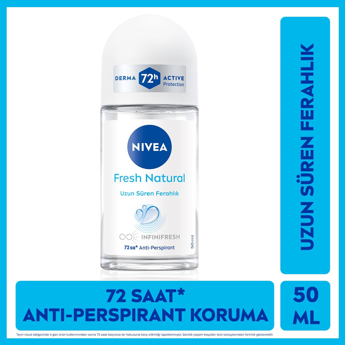 NIVEA Fresh Natural Roll-On 50ml bottle close-up, smooth glide highlighted