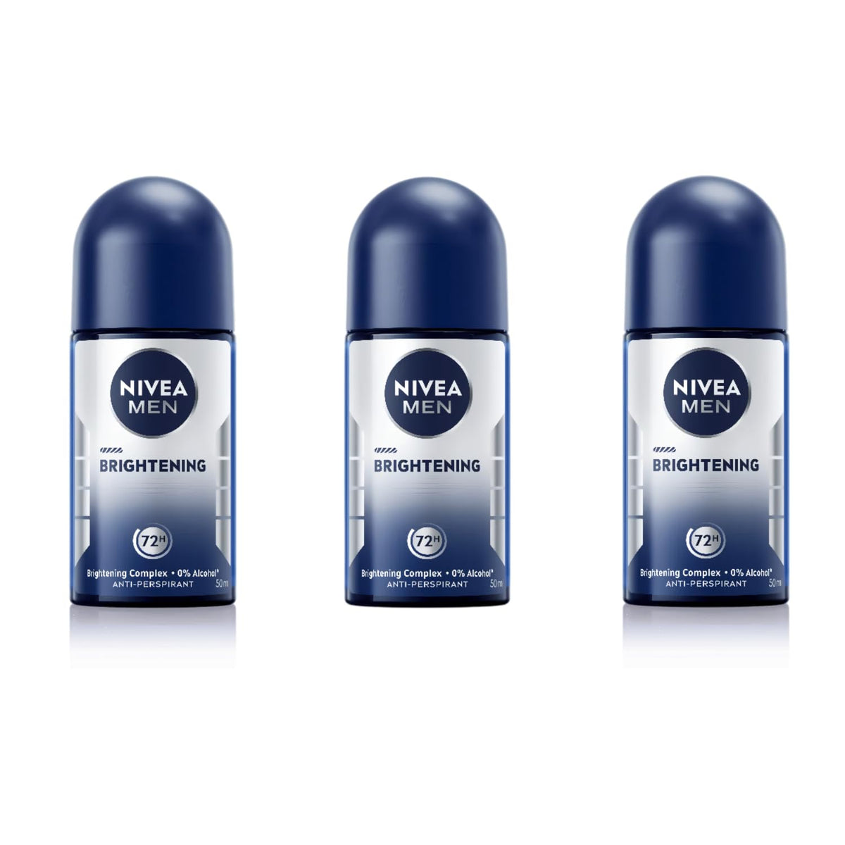 NIVEA Men Brightening Roll-On Deodorant bottle in use for long-lasting freshness.