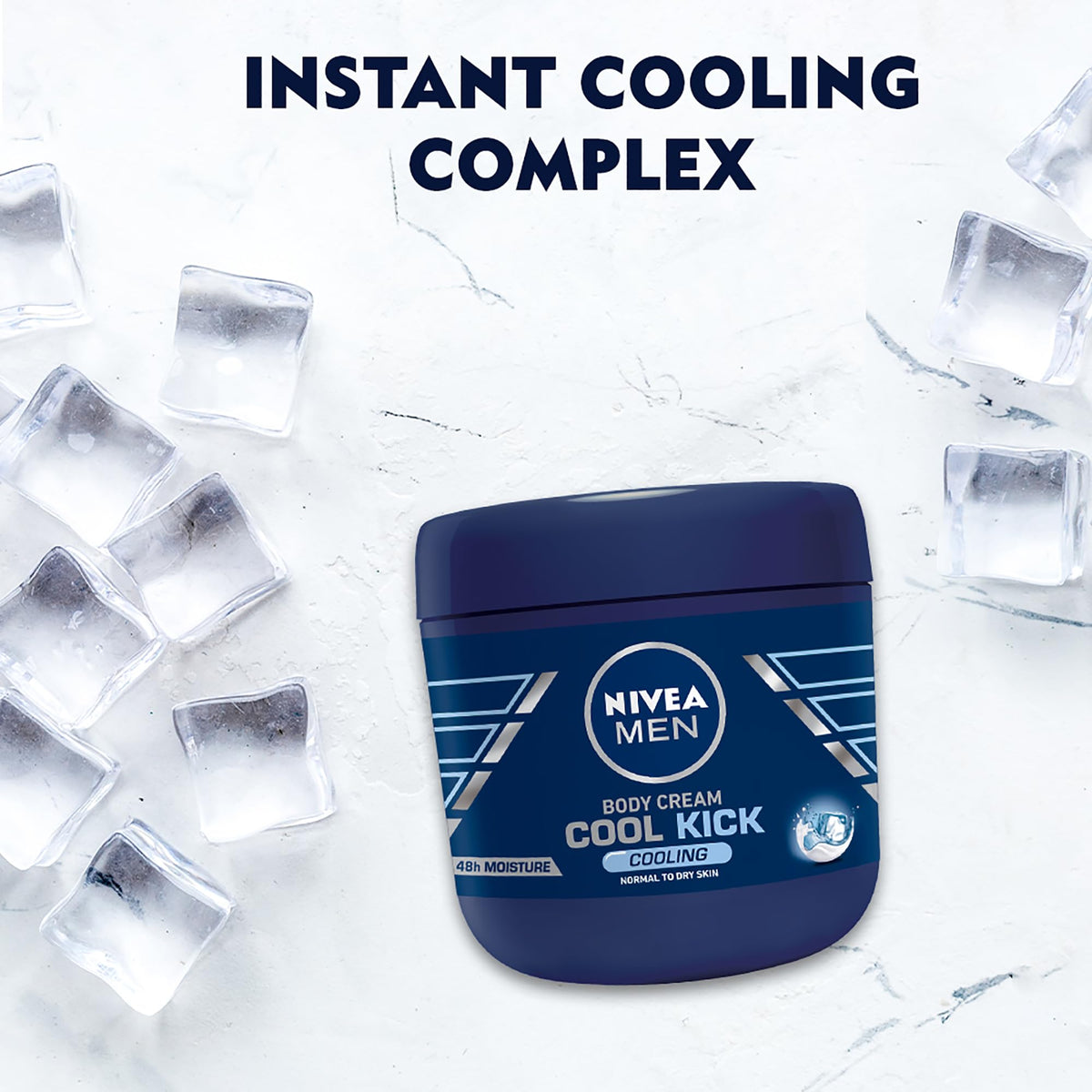 Packaging of NIVEA Men Cool Kick highlights a masculine scent and hydration
