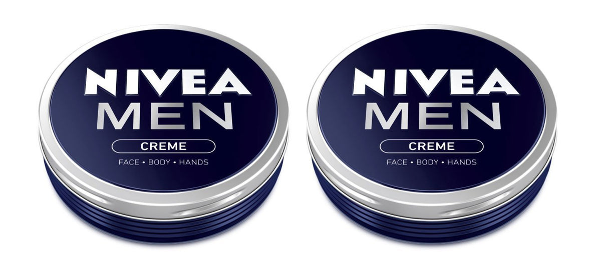 NIVEA Men Creme 75ml tin packaging, versatile moisturizer for face, hands, and body benefits