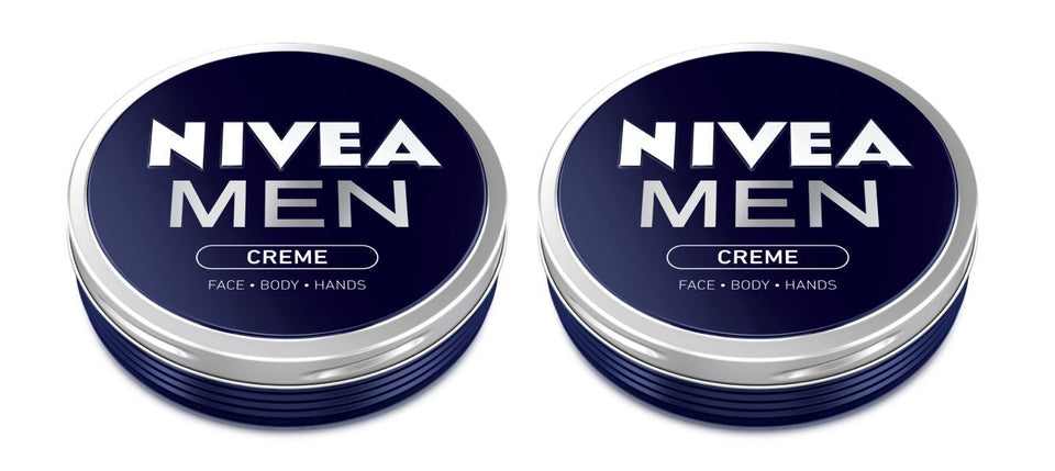 NIVEA Men Creme 75ml tin packaging, versatile moisturizer for face, hands, and body benefits