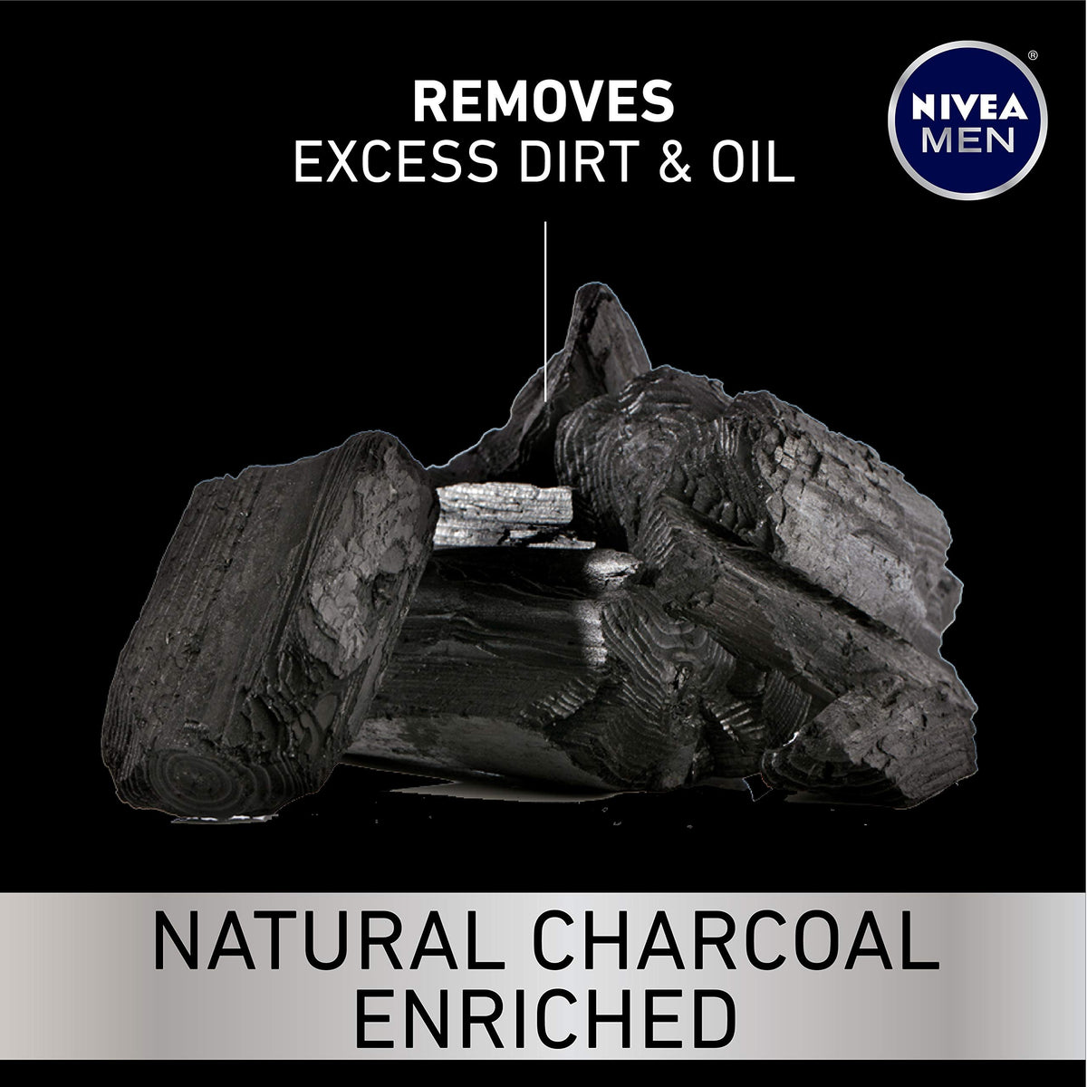NIVEA MEN DEEP charcoal closeup highlights charcoal ingredient for oil control