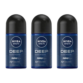 NIVEA Men Deep Darkwood MaxxTech roll-on bottle for long-lasting freshness.