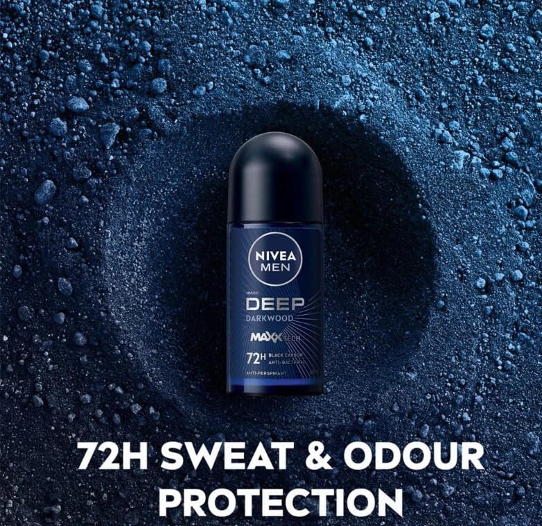 NIVEA Men Deep Darkwood MaxxTech charcoal texture hints at odor protection.