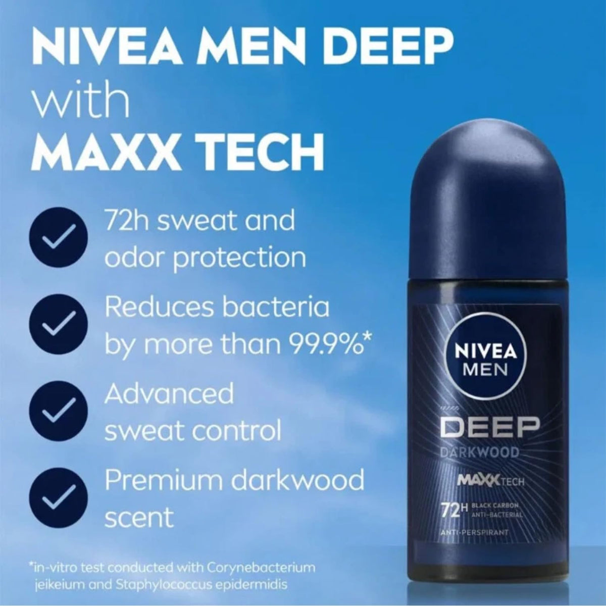 NIVEA Men Deep Darkwood MaxxTech 25ml packaging designed for on-the-go use.
