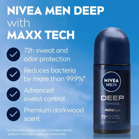 NIVEA Men Deep Darkwood MaxxTech 25ml packaging designed for on-the-go use.