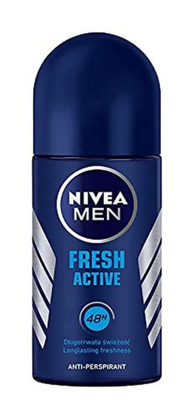 NIVEA MEN Fresh Active Roll-On bottle with ocean extracts delivering all-day freshness.