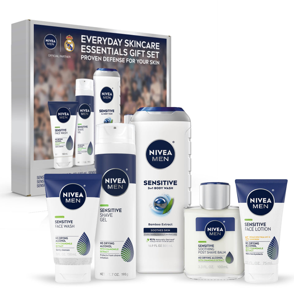 NIVEA MEN Sensitive Body Wash bottle showing gentle cleansing with Bamboo Extract.