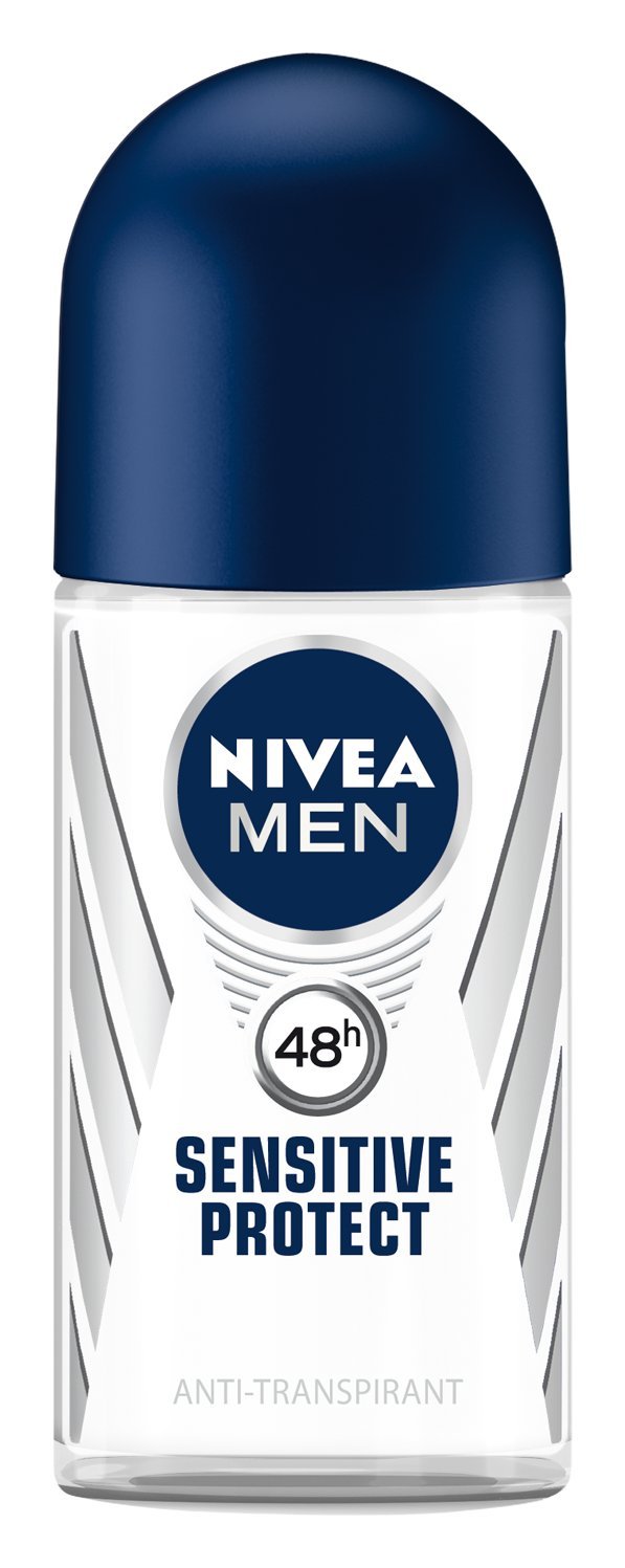 NIVEA MEN Sensitive Protect roll-on deodorant 3-pack for sensitive skin.